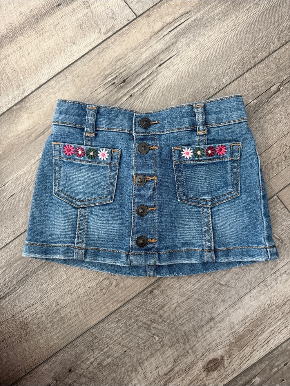 Wonder Nation Girls 2T Denim Skort Floral Embroidered Button Front